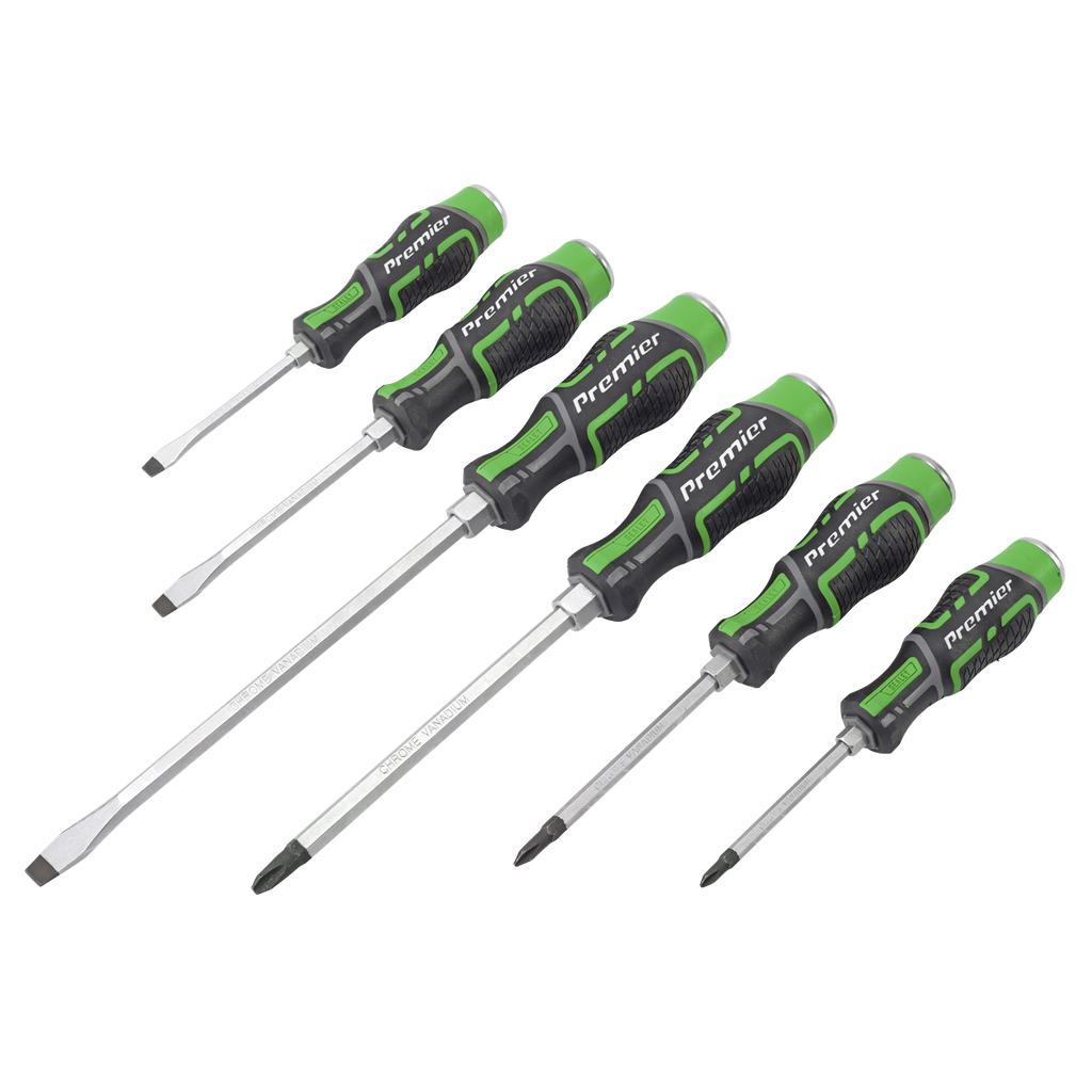 Sealey Premier Hammer-Thru Screwdriver Set 6pc - Hi-Vis Green