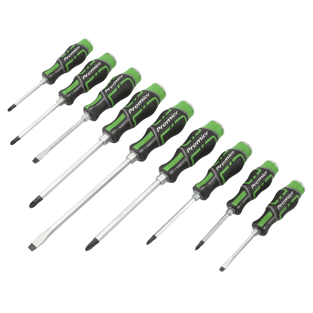 Sealey Premier Hammer-Thru Screwdriver Set 9pc - Hi-Vis Green