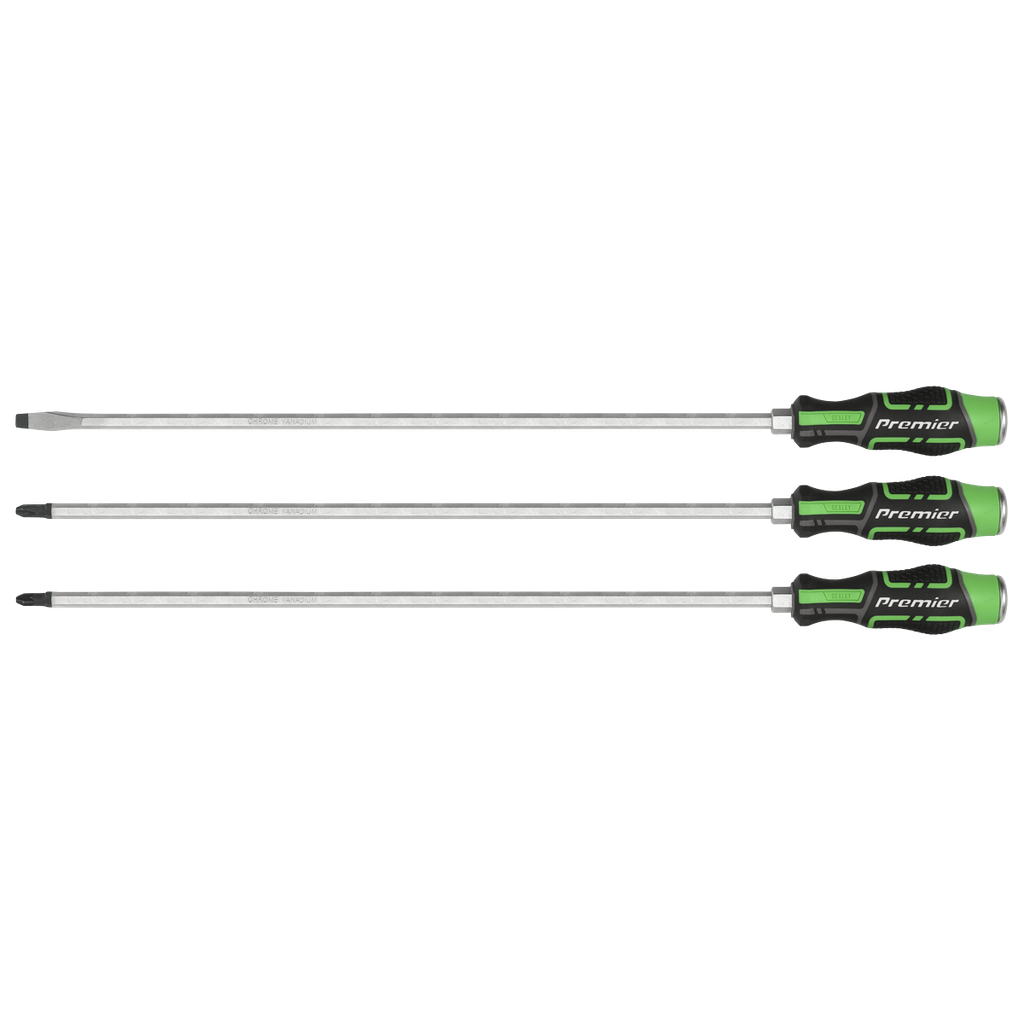 Sealey Premier Extra-Long Hammer-Thru Screwdriver Set 450mm 3pc - Hi-Vis Green