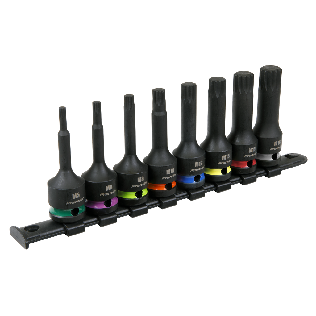 Sealey Premier Spline Impact Socket Bit Set 1/2"Sq Drive 8pc