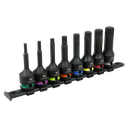 Sealey Premier Spline Impact Socket Bit Set 1/2"Sq Drive 8pc
