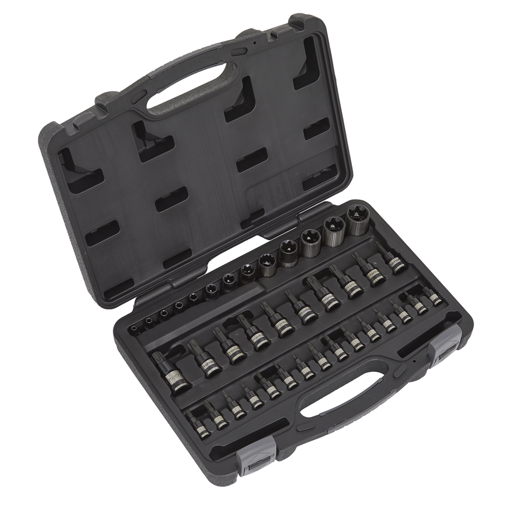 Sealey Premier Black TRX-Star* Socket & Security Socket Bit Set 1/4", 3/8" & 1/2"Sq Drive 38pc