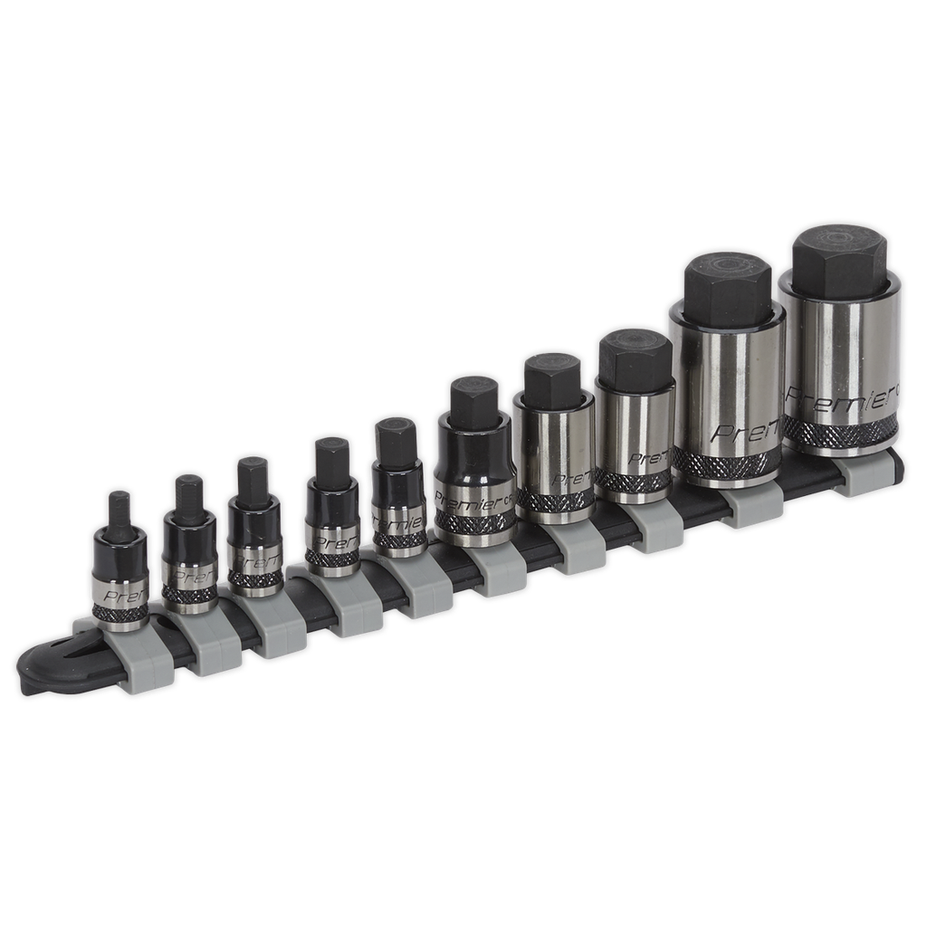 Premier Black Stubby Hex Socket Bit Set 1/4", 3/8" & 1/2"Sq Drive 10pc