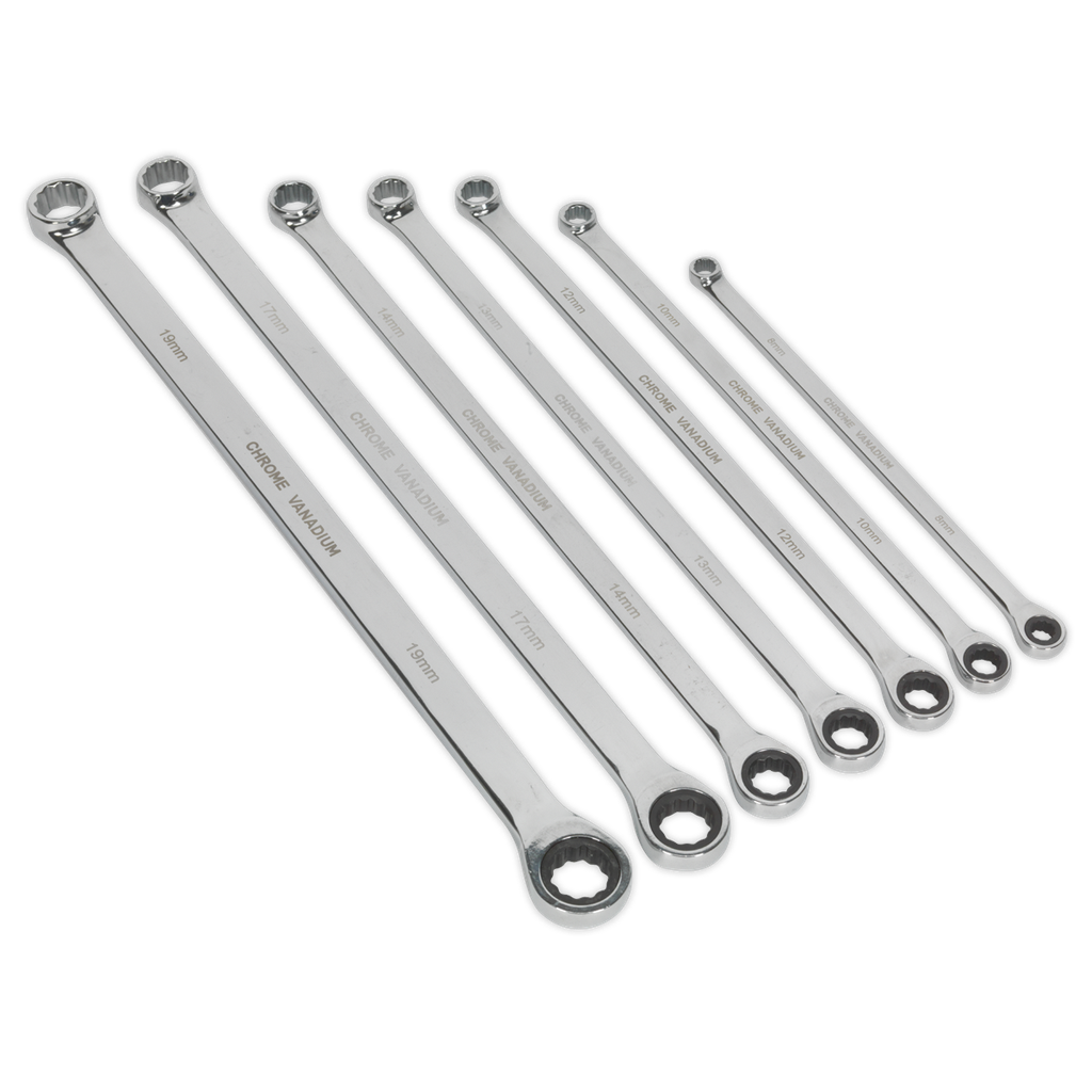 Premier Extra-Long Double Ring Ratchet/Fixed Spanner Set 7pc
