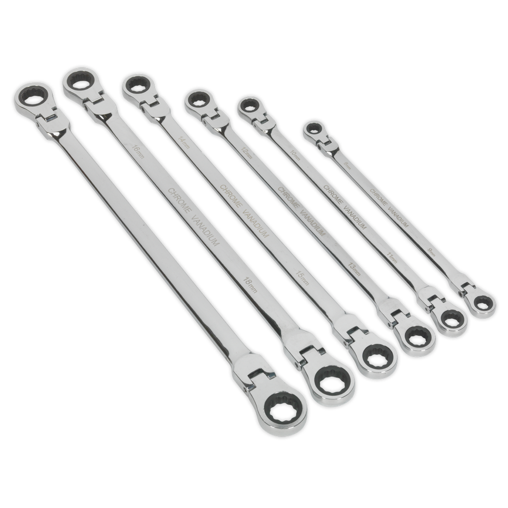 Sealey Premier Extra-Long Flexi-Head Double End Ratchet Ring Spa