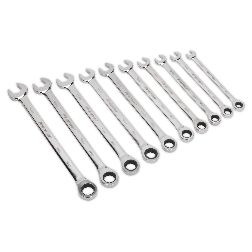Sealey Premier Extra-Long Combination Ratchet Spanner Set 10pc