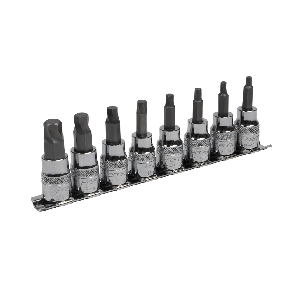Sealey Premier Imperial Lock-On™ Hex Socket Bit Set 3/8"Sq Drive 8pc