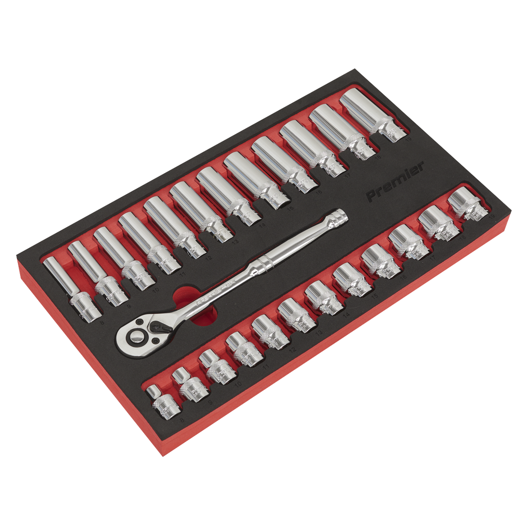 Premier Ratchet Wrench & Socket Set 3/8"Sq Drive 25pc