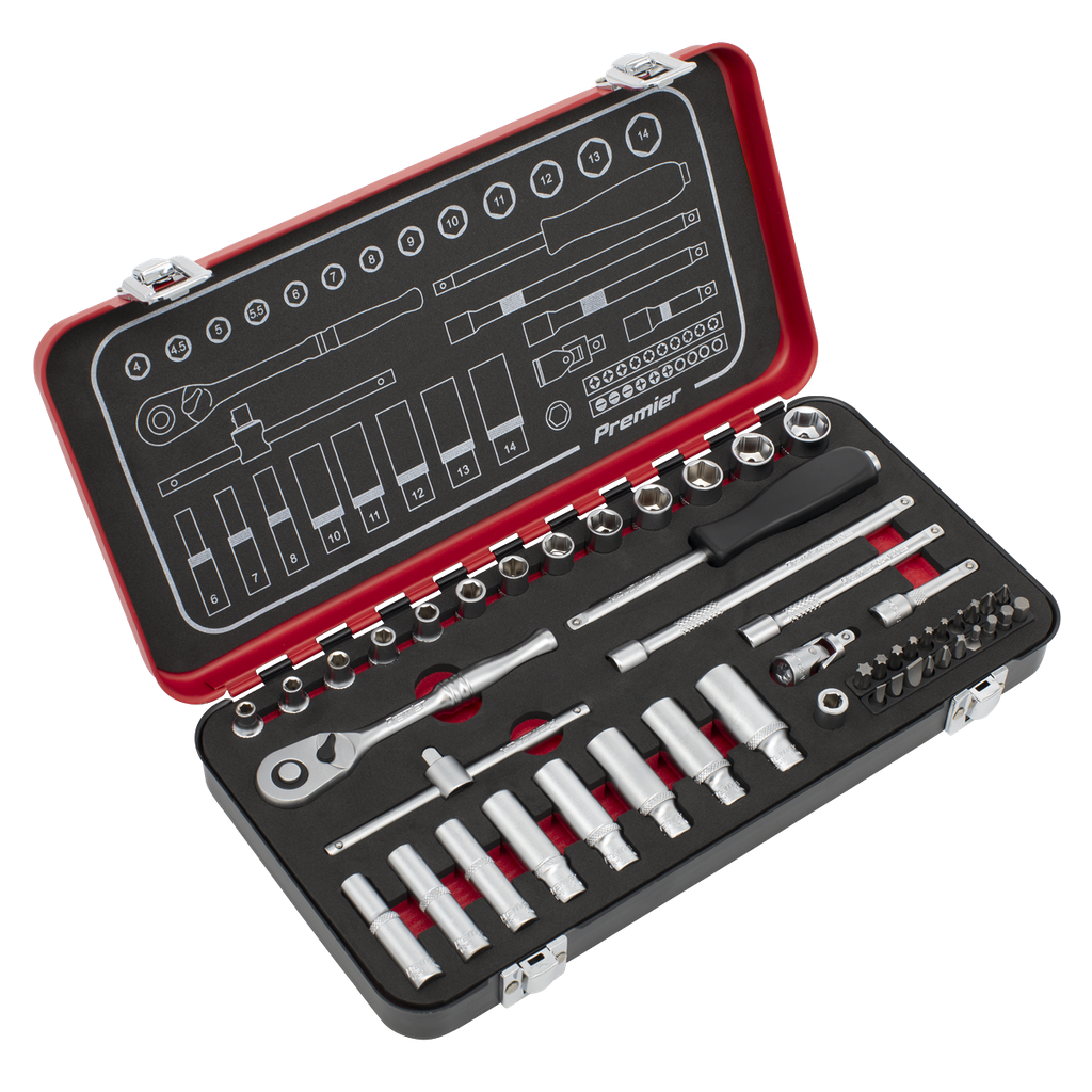 Sealey Premier Platinum Socket Set 1/4"Sq Drive 49pc