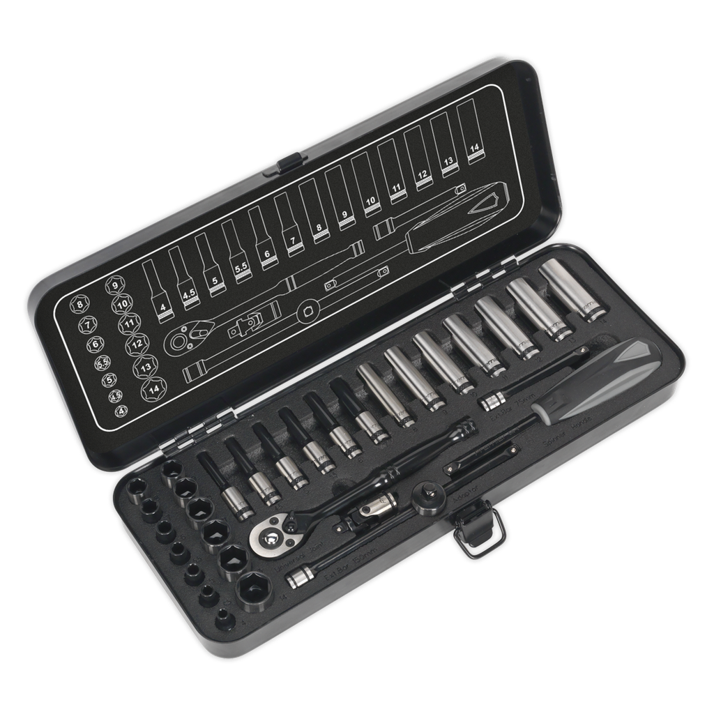 Sealey Premier Black Socket Set 1/4"Sq Drive 32pc