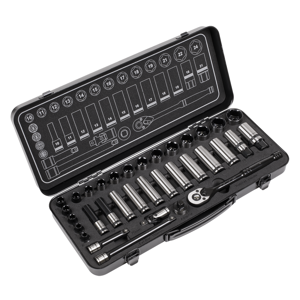 Sealey Premier Black Socket Set 3/8"Sq Drive 34pc