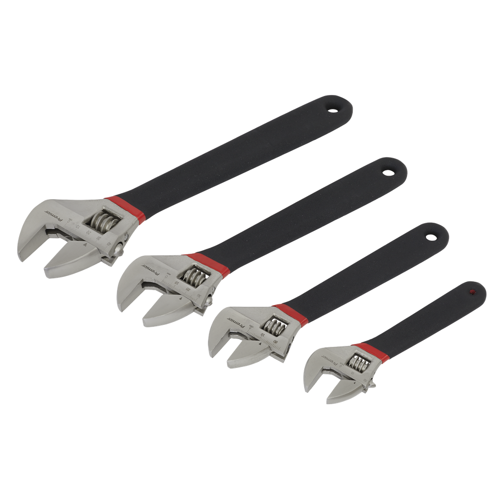Sealey Premier Adjustable Wrench Set Ni-Fe Finish 4pc
