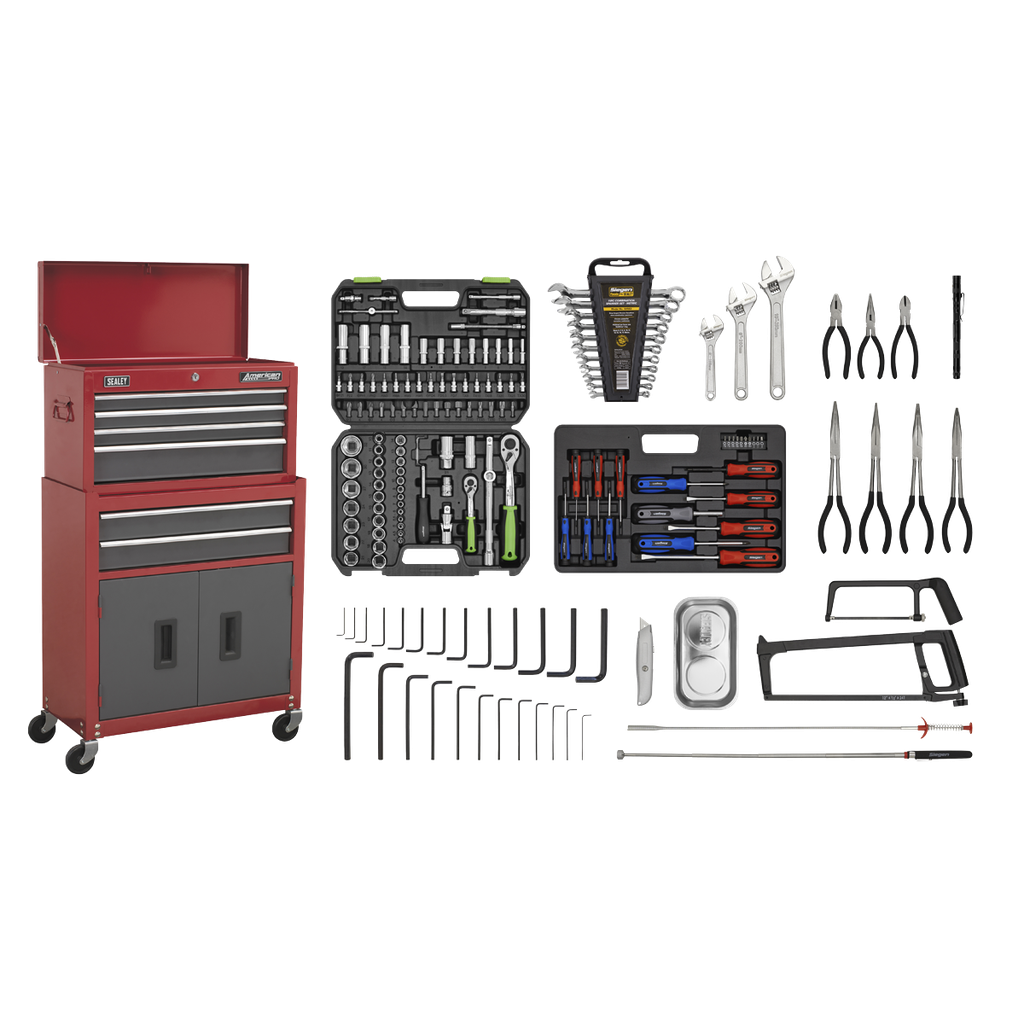 American PRO® Topchest & Rollcab Combination 6 Drawer with 170pc Tool Kit - Red/Grey