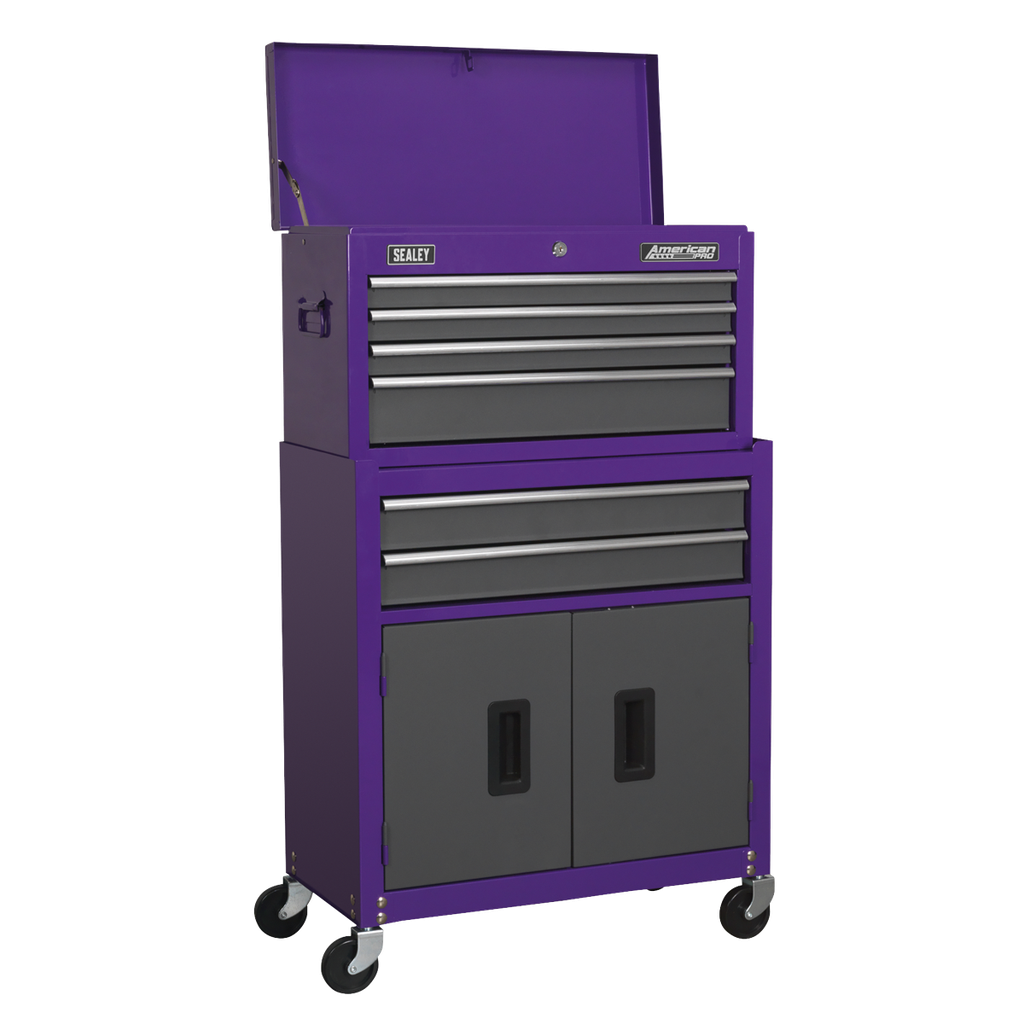 American PRO® Topchest & Rollcab Combination 6 Drawer - Purple/Grey
