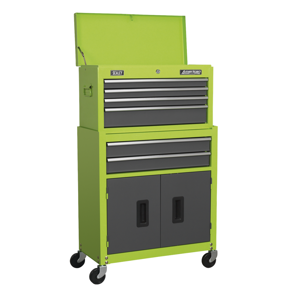 Sealey American PRO® Topchest & Rollcab Combination 6 Drawer - Green/Grey