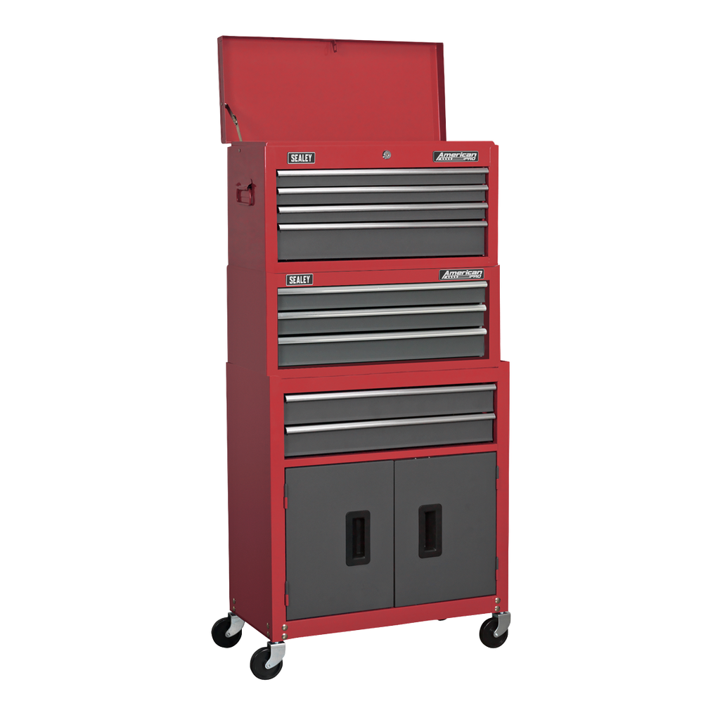 Sealey American PRO® Topchest, Mid-Box Tool Chest & Rollcab Stack 9 Drawer - Red