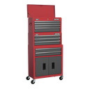 American PRO® Topchest, Mid-Box Tool Chest & Rollcab Stack 9 Drawer - Red