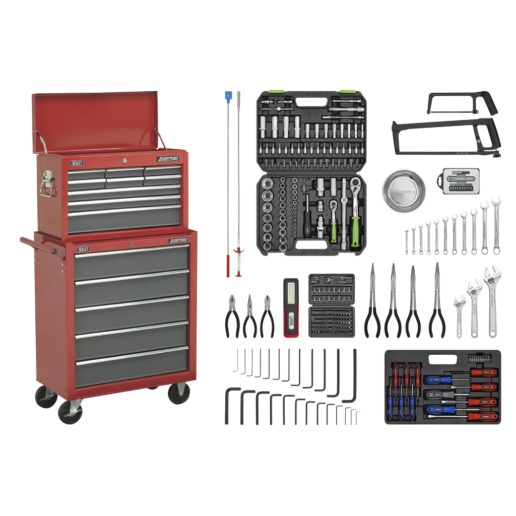 American PRO® Topchest & Rollcab Combination 14 Drawer with 281pc Tool Kit - Red/Grey