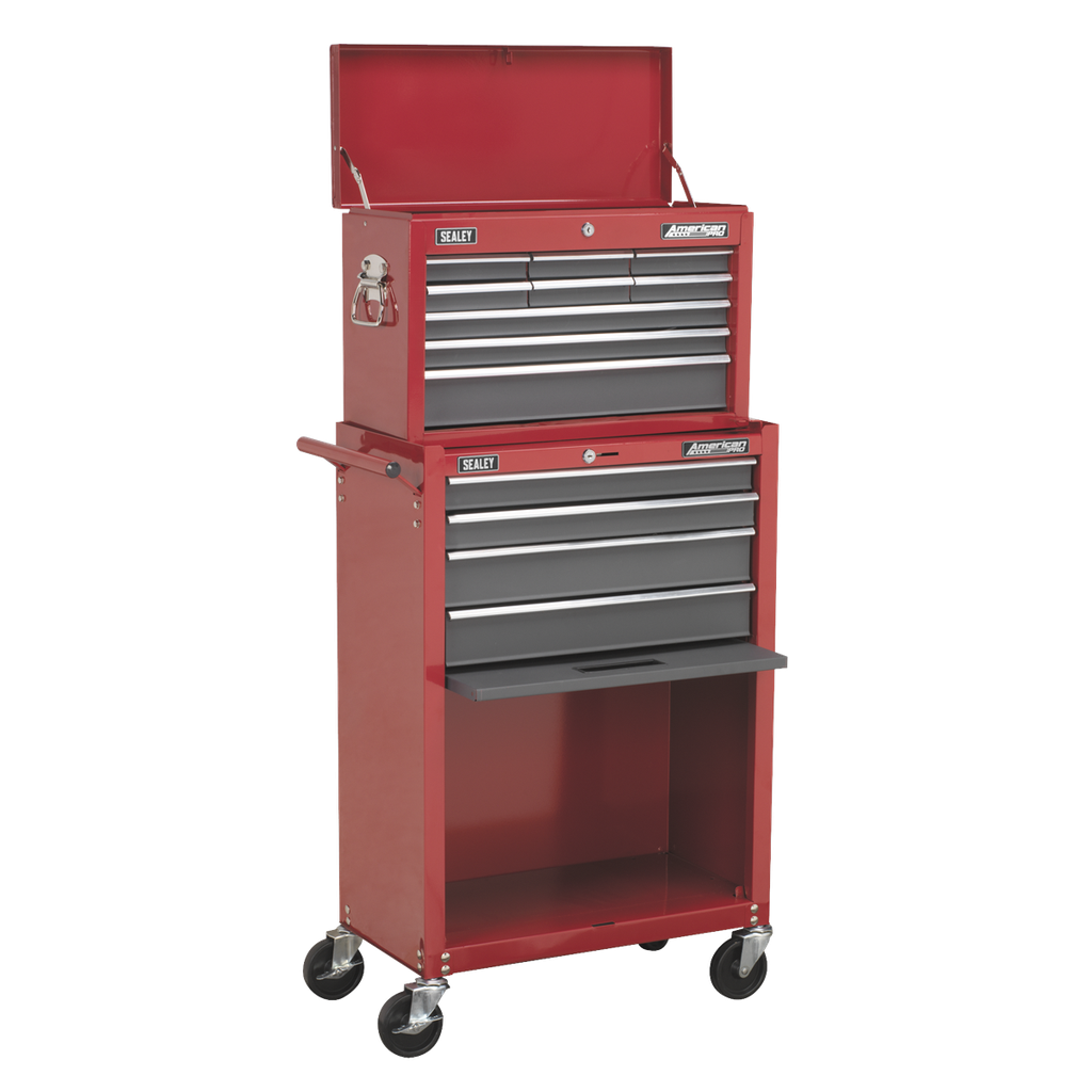 American PRO® Topchest & Rollcab Combination 13 Drawer - Red/Grey