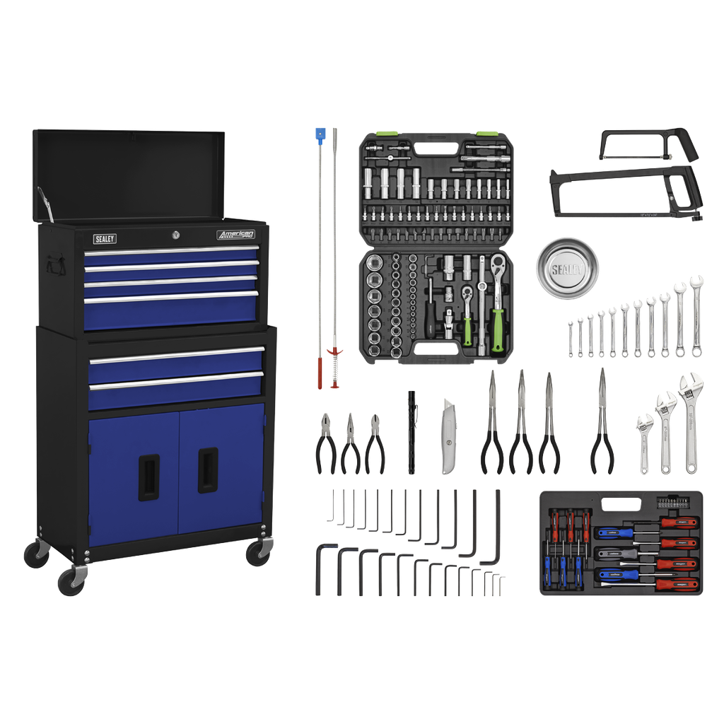 American PRO® Topchest & Rollcab Combination 6 Drawer with 170pc Tool Kit - Blue/Black
