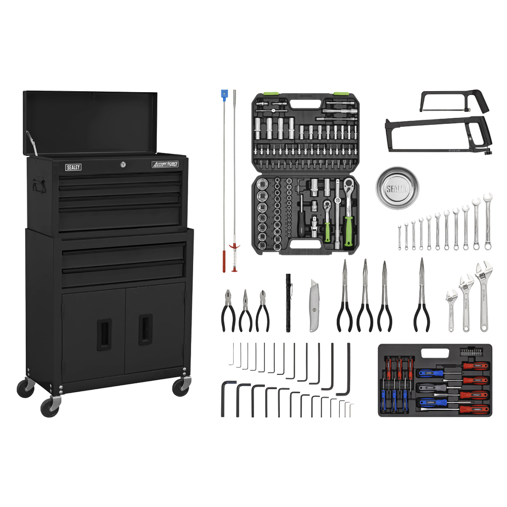 American PRO® Topchest & Rollcab Combination 6 Drawer with 170pc Tool Kit - Black