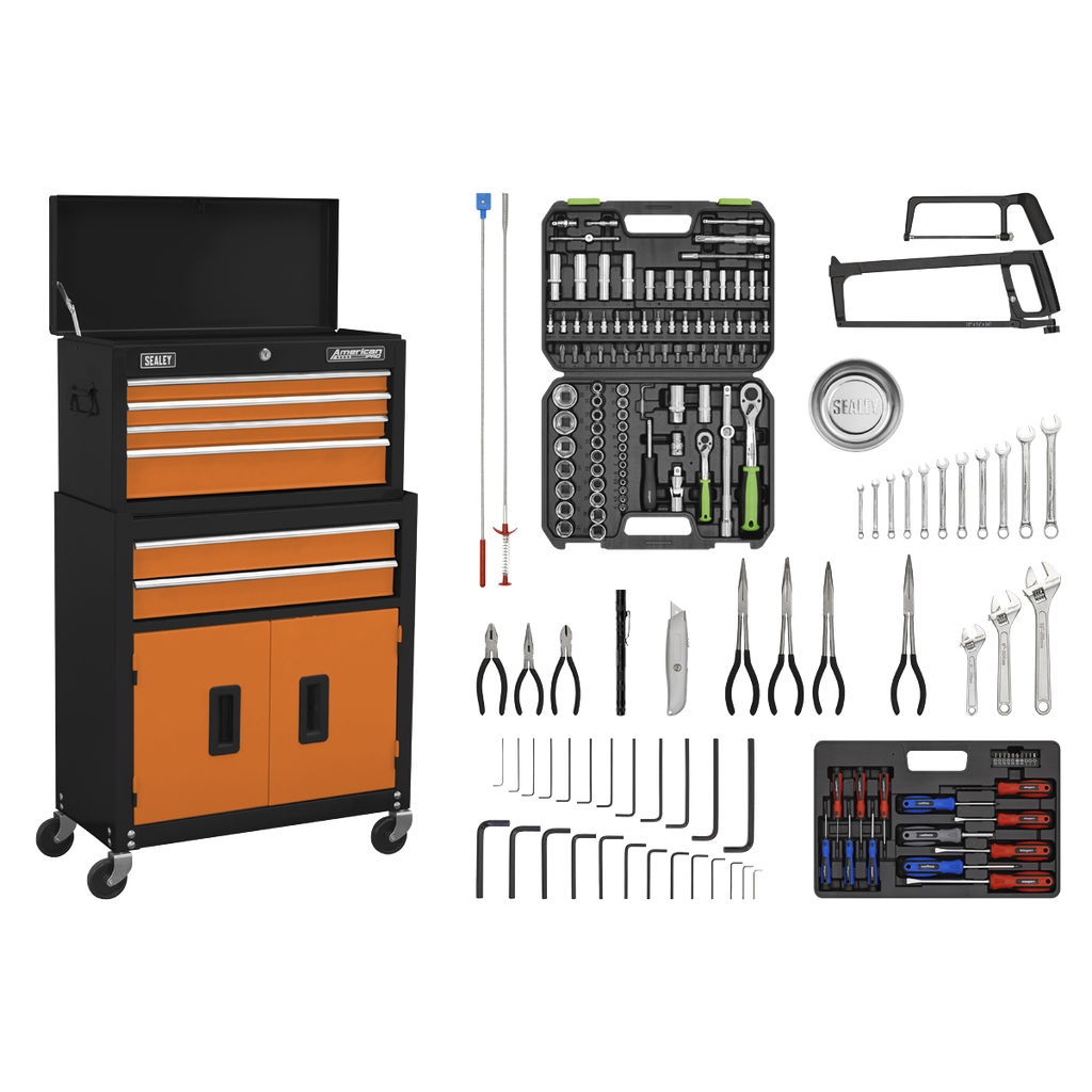 American PRO® Topchest & Rollcab Combination 6 Drawer with 170pc Tool Kit - Orange/Black