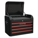Sealey Premier™ Retro Style Topchest 4 Drawer - Black with Red Anodised Drawer Pulls