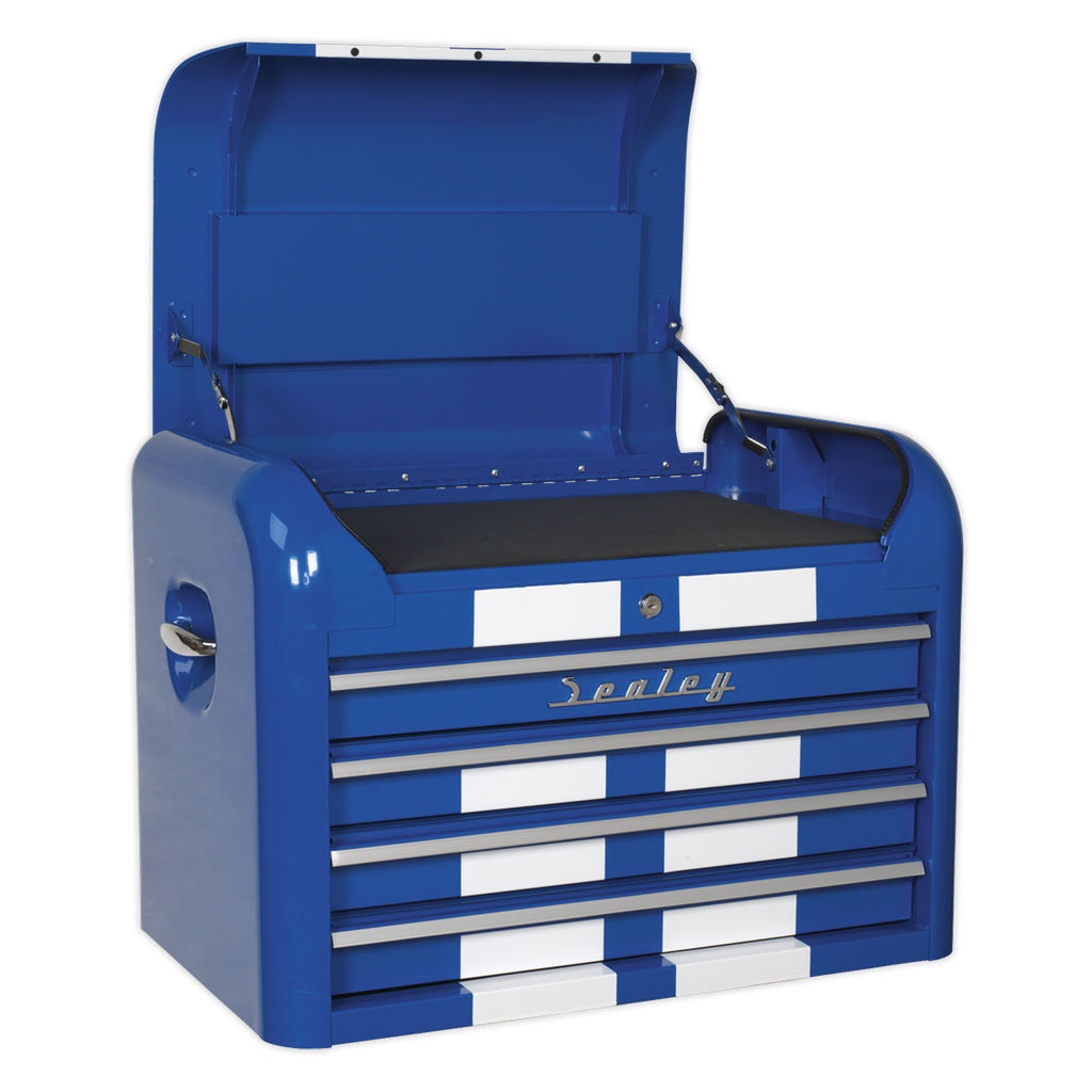 Sealey Premier™ Retro Style Topchest 4 Drawer - Blue with White Stripes