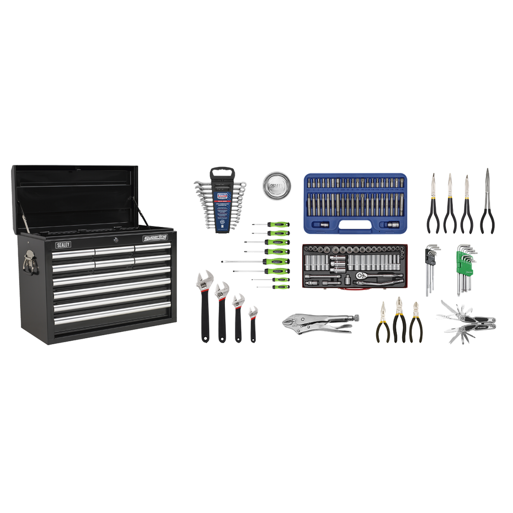 Sealey Superline PRO® Topchest 10 Drawer with 140pc Tool Kit - Black