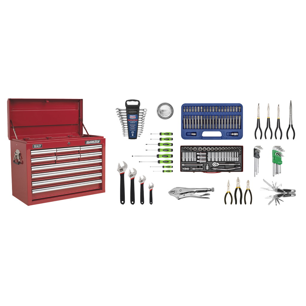 Superline PRO® Topchest 10 Drawer with 139pc Tool Kit - Red