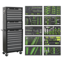 Tool Chest Combination 16 Drawer with Ball-Bearing Slides - Black/Grey & 398pc Tool Kit