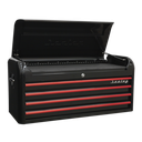 Premier™ Retro Style Wide Topchest 4 Drawer - Black with Red Anodised Drawer Pulls