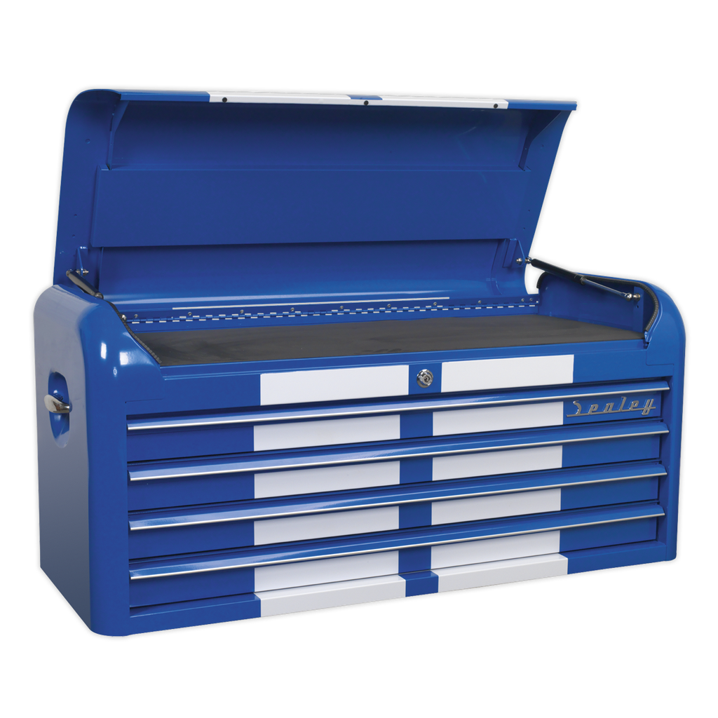 Premier™ Retro Style Wide Topchest 4 Drawer - Blue with White Stripes