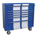 Premier™ Retro Style Wide Rollcab 6 Drawer - Blue with White Stripes