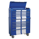 Premier™ Retro Style Wide Topchest & Rollcab Combination 10 Drawer Blue with White Stripes
