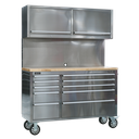 Premier™ Mobile Stainless Steel Tool Cabinet 10 Drawer with Backboard & 2 Wall Cupboards