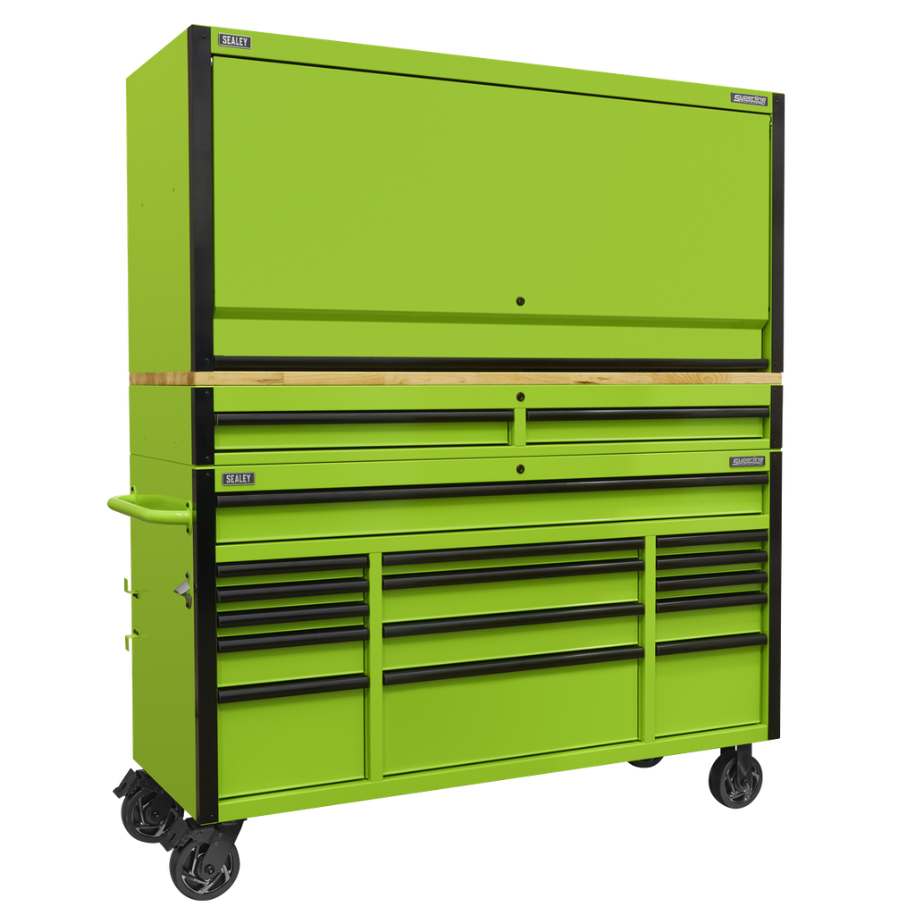 Sealey Superline PRO® Black Edition Mobile Trolley with Wooden Worktop, Hutch & 2 Drawer Riser 15 Drawer 1549mm