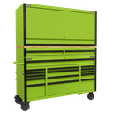 Superline PRO® Black Edition Mobile Trolley with Wooden Worktop, Hutch & 2 Drawer Riser 15 Drawer 1549mm