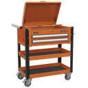 Superline PRO® Heavy-Duty Mobile Tool & Parts Trolley with Lockable Top & 2 Drawers - Orange