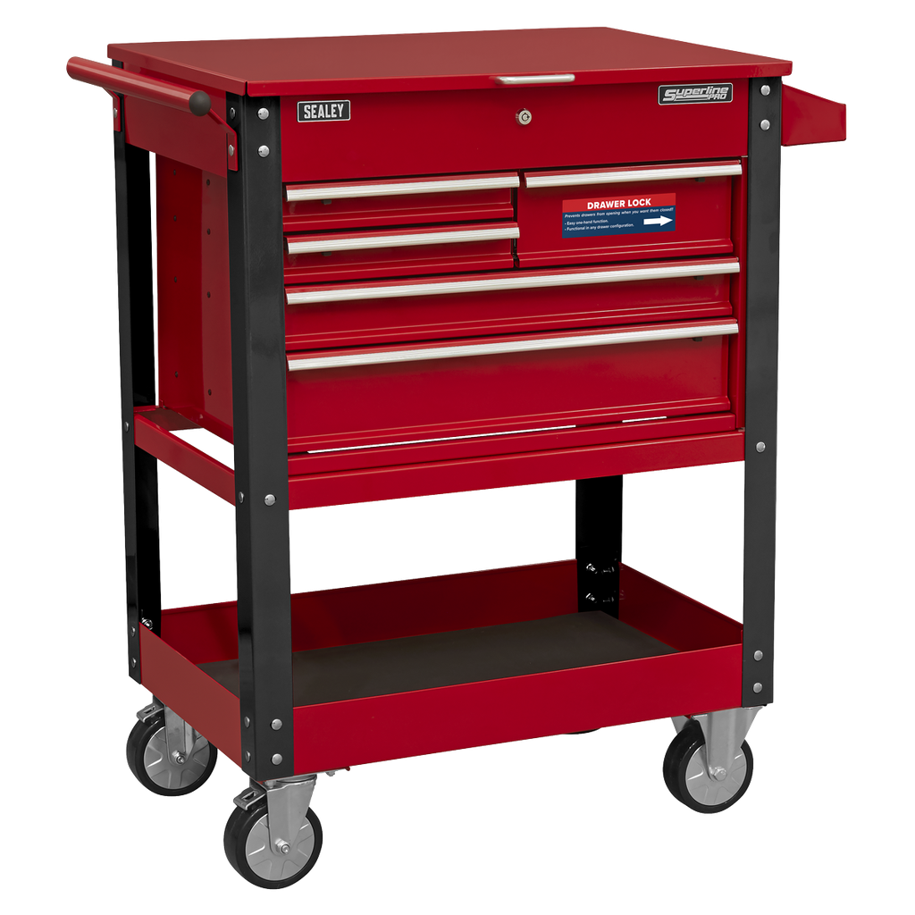 Superline PRO® Heavy-Duty Mobile Tool & Parts Trolley with 5 Drawers & Lockable Top