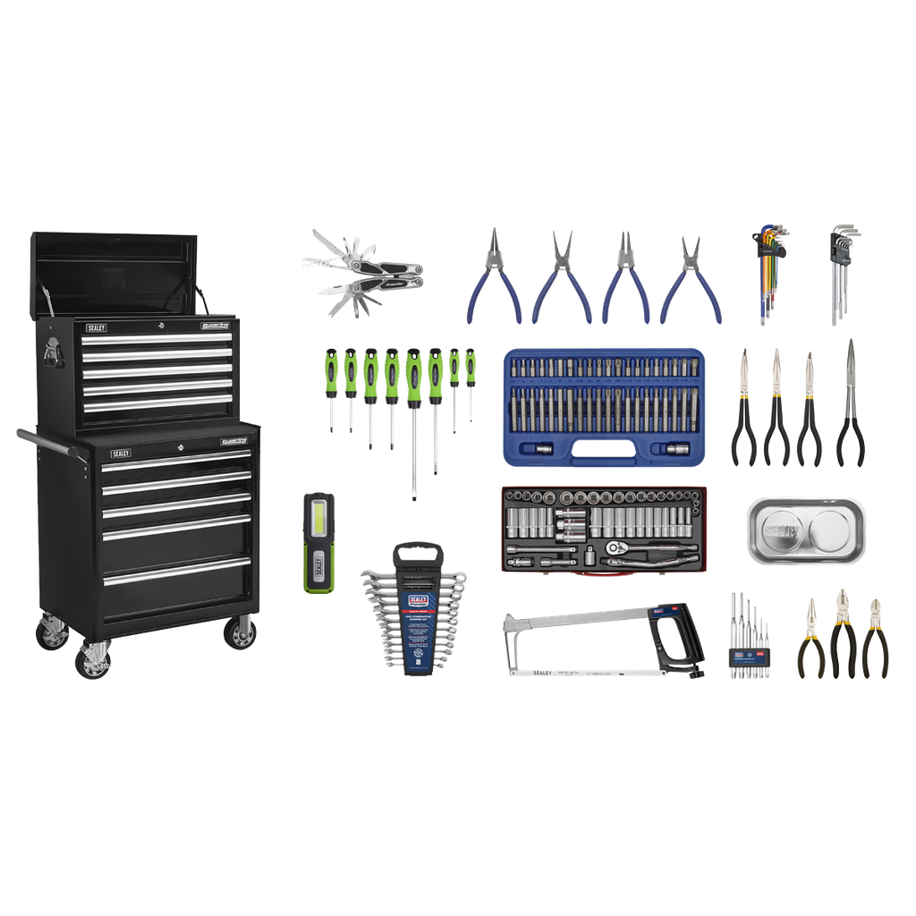 Superline PRO® Topchest & Rollcab Combination 10 Drawer with 148pc Tool Kit - Black
