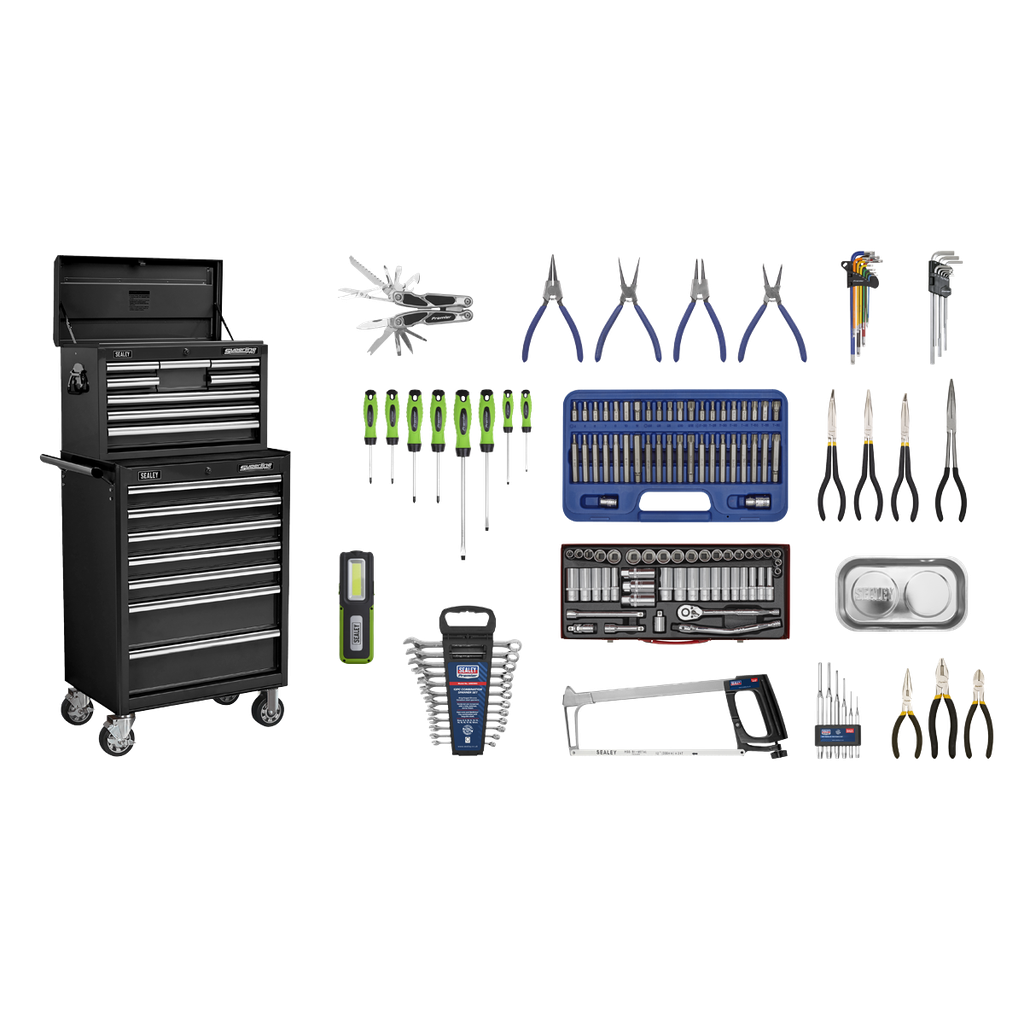Sealey Superline PRO® Topchest & Rollcab Combination 15 Drawer with 148pc Tool Kit - Black