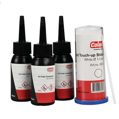 50 ml Colad Fast Curing System including touch up sticks and UV Putty Transparent (Pkt 3)