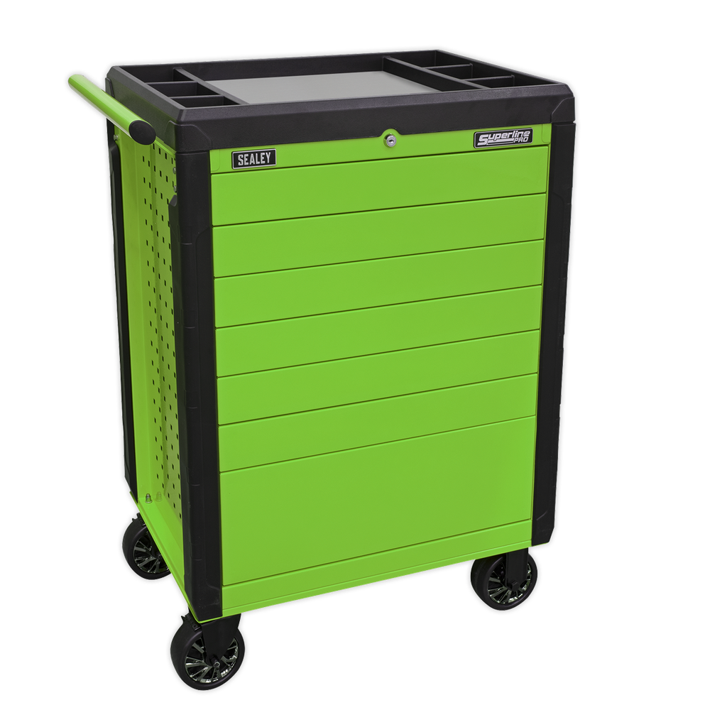 Superline PRO® Push-To-Open Rollcab 7 Drawer - Green