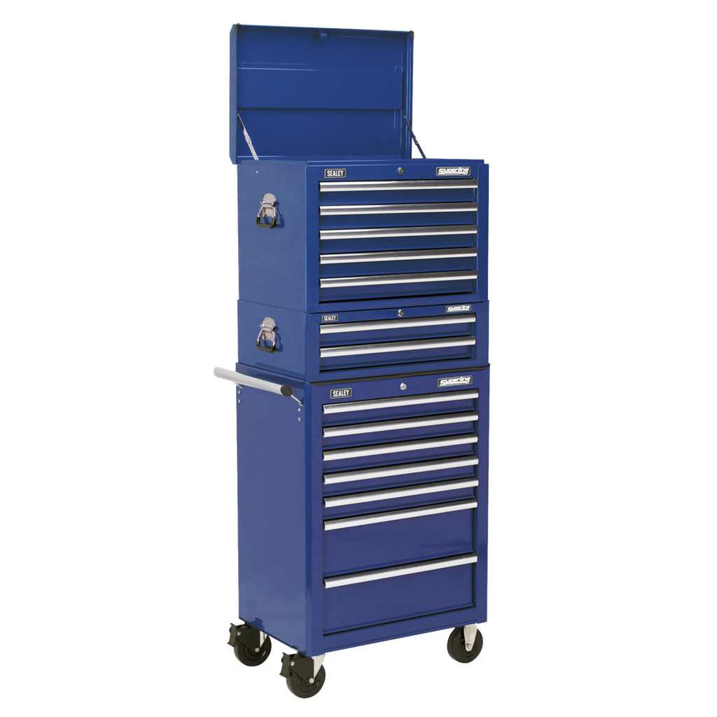Superline PRO® Topchest, Mid-Box Tool Chest & Rollcab Combination 14 Drawer - Blue
