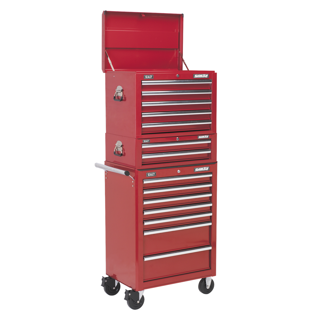 Sealey Superline PRO® Topchest, Mid-Box Tool Chest & Rollcab Combination 14 Drawer - Red