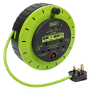 10m Cassette Type Cable Reel with Thermal Trip 2 x 230V & 2 x USB - Hi-Vis Green