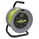Sealey 15m Cable Reel with Thermal Trip 4 x 230V - Hi-Vis Green