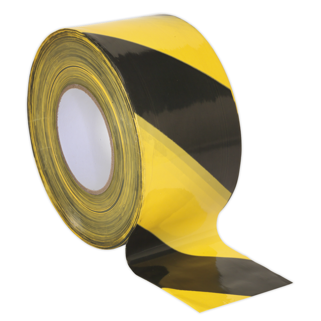 Sealey Non-Adhesive Hazard Warning Barrier Tape 80mm x 100m - Black/Yellow