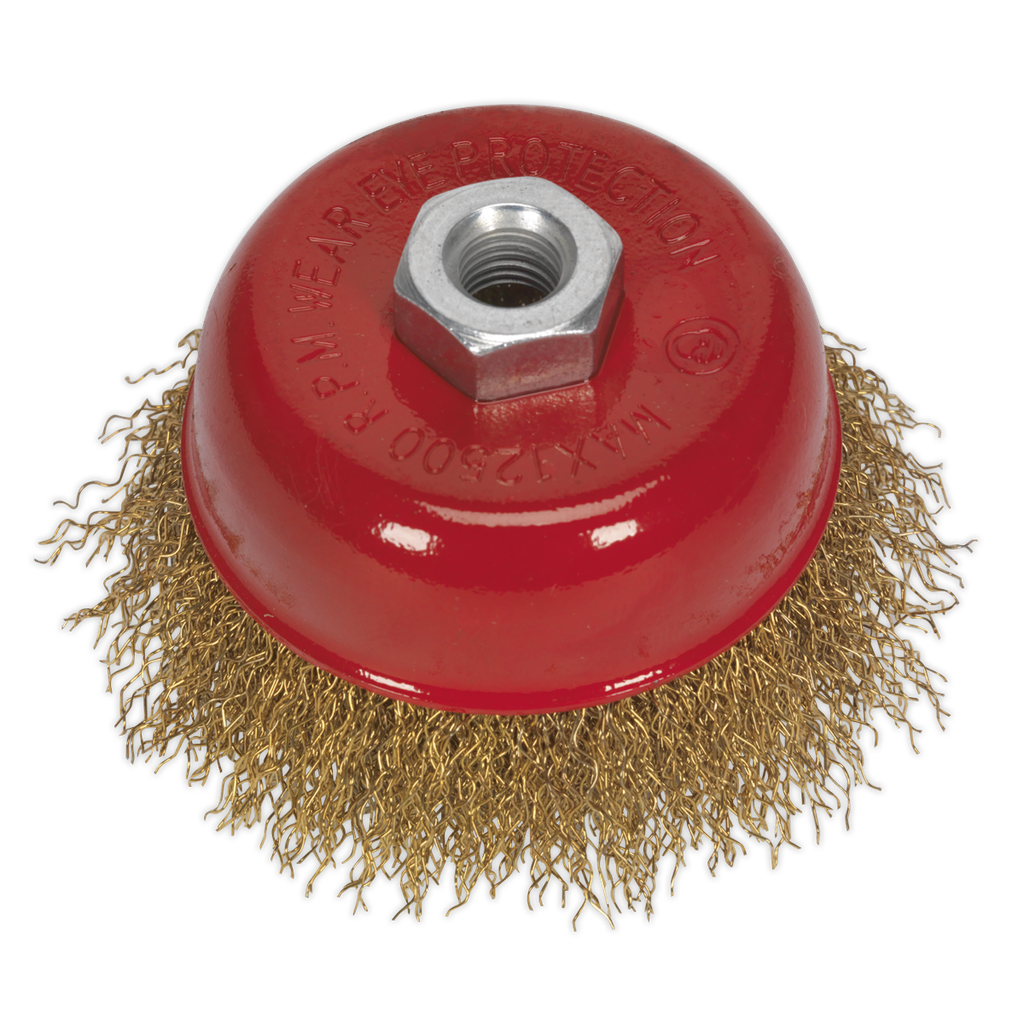 Sealey 75mm Brassed Steel Crimped Wire Cup Brush M14 x 2mm